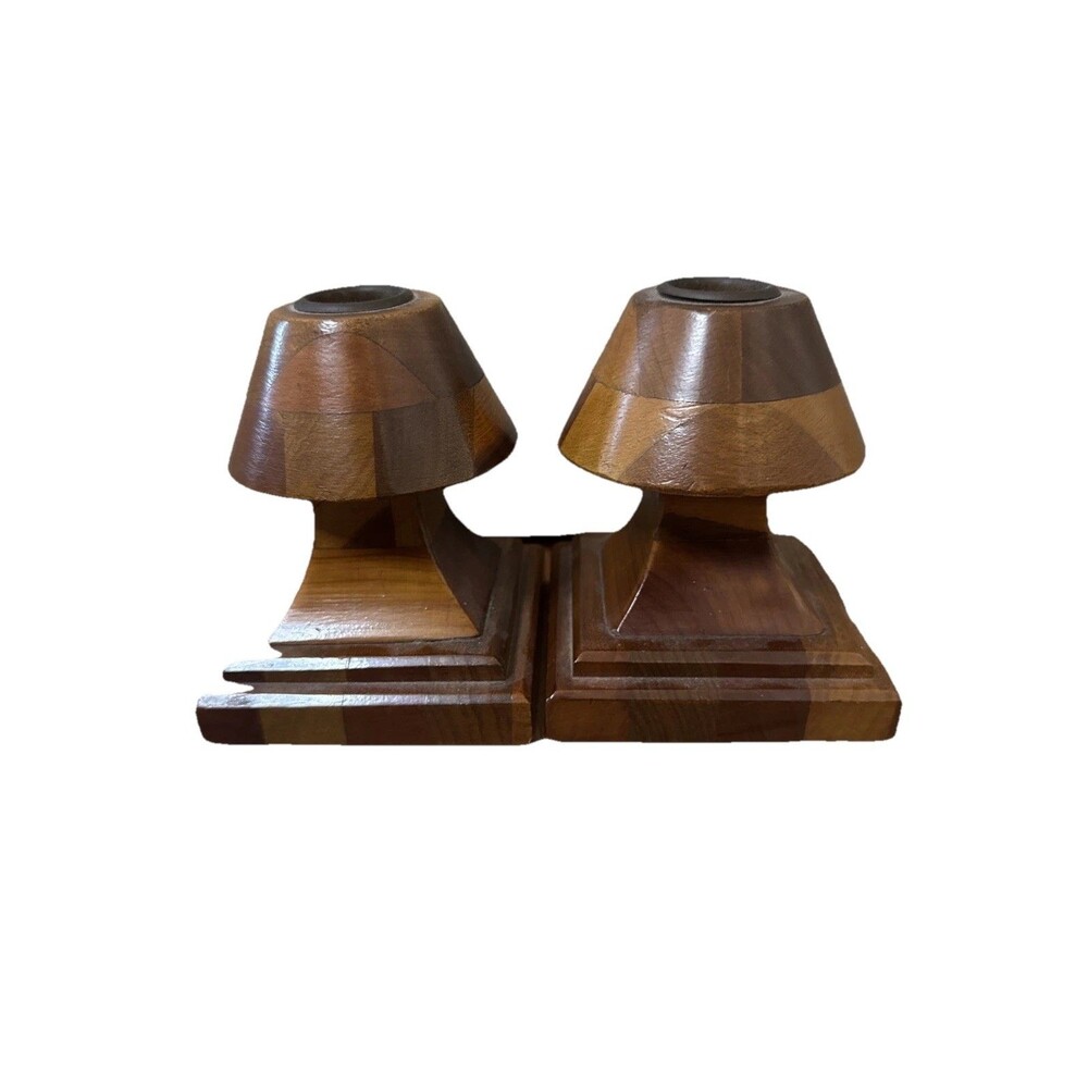 Candlestick Holders 4.75” Carved Unique Pair Set Of 2 MCM